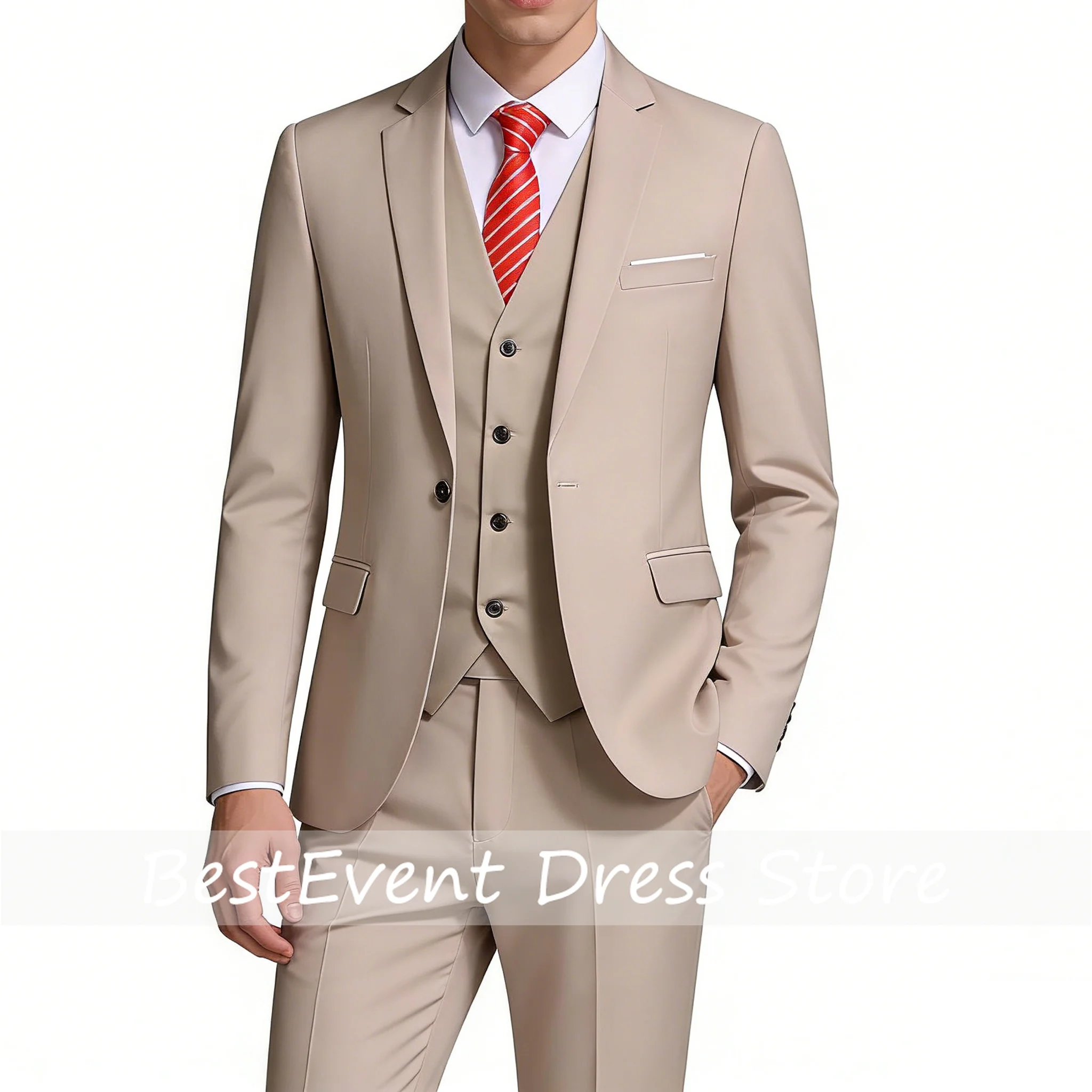 

Blazer Vest Pants Men's Suit Slim 3 Pieces Set Solid Wedding Party Prom Groom Best Male Formal Business Suit Customized
