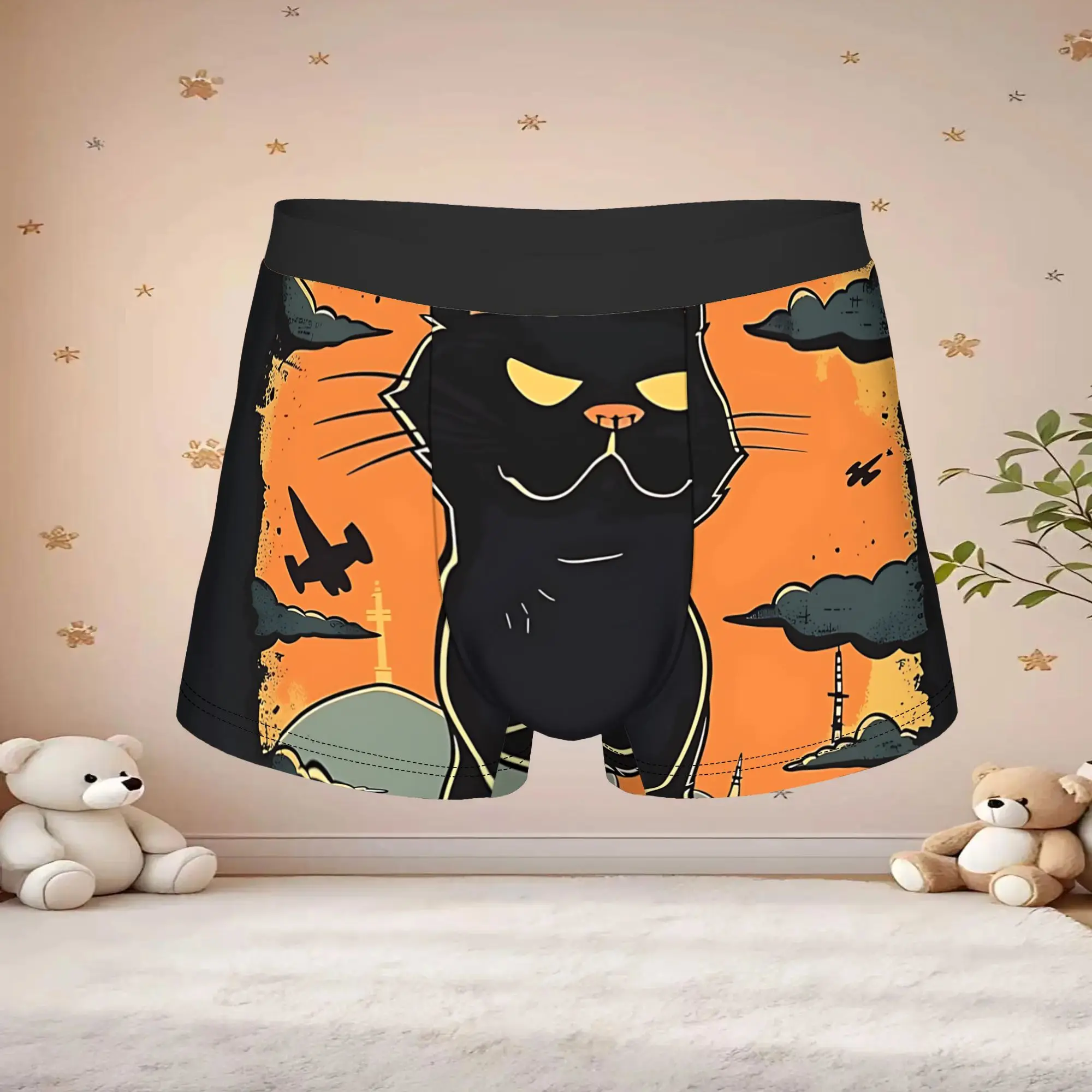 1pc Popular Black Kaiju Cat Print boxers  adults  Homme Panties Men's Underwear Ventilate Shorts Boxer Briefs