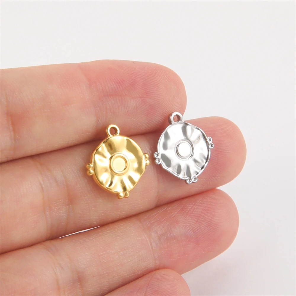 5pcs Stainless Steel Jewelry Charms For Bracelets Earrings Diy Handmaking Wholesale Concave And Convex Disc Pendants Accessories