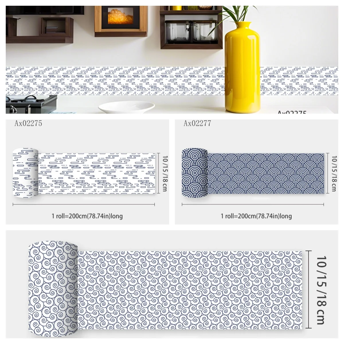 

Oriental Cloud Wave Pattern Wall Border Stickers Waterproof Self-Adhesive Peel and Stick Decals for Kitchen Bathroom Backsplash