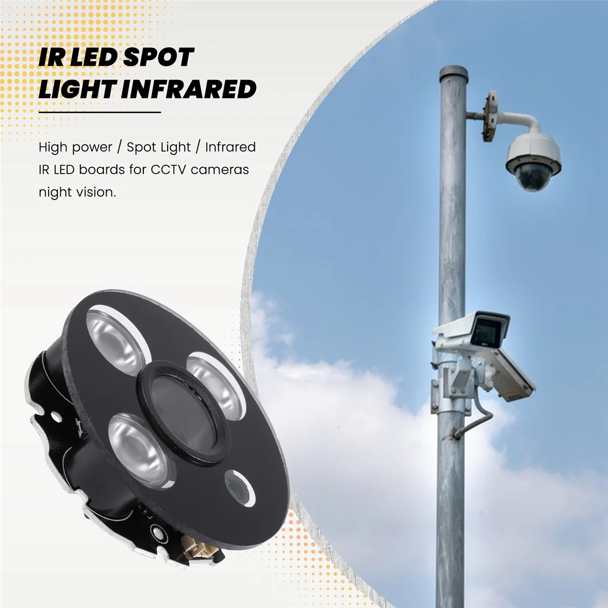 IR LED Spot Light para câmeras CCTV, visão noturna, 3x IR LED Board, 3 Array Array, 53mm de diâmetro