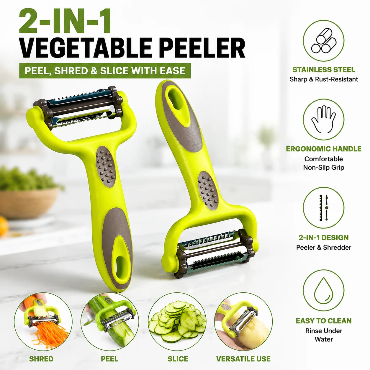 3 In 1 Rotary Peeler, Multifunctional Julienne Slicer Grater For Fruit Vegetables Potato Carrot Salad Kitchen Tools