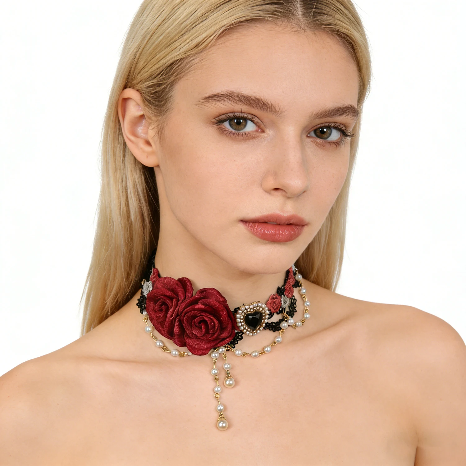 

Elegant Retro Rose Flower Collarbone Chain Necklace Gothic Lolita Black Lace Collar Choker Ornament Wedding Halloween Accessorie