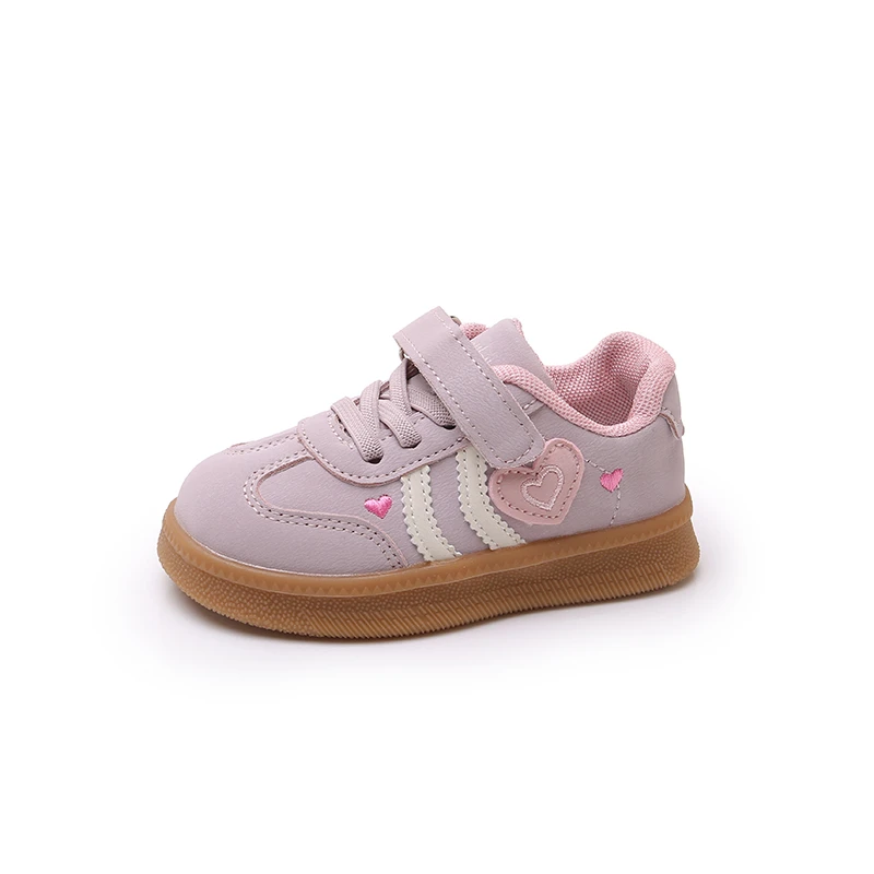 Toddler Girls Heart Embroidery Sneakers, Single Hook Trainer Shoes, Soft Non Slip Rubber Sole Cute Kids Casual Walking Shoes