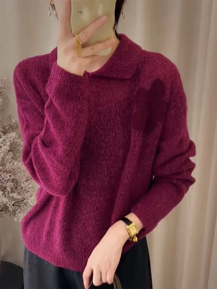 

Корейский свитер с винтажным воротником, больших размеров, осенне-зимняя новинка, облегающий, универсальный, теплый, длинный, свободный крой