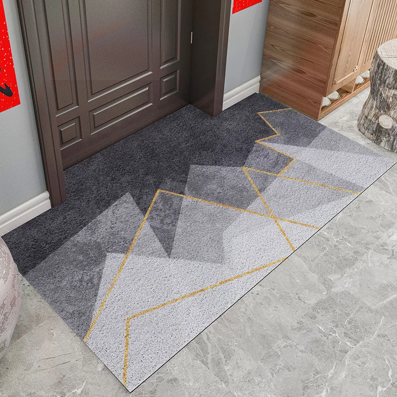 

Floor Mat Pvc Geometric Pattern Wire Ring Entry Door Cutting Household Hallway Carpet Non-Slip Rub Simple Modern Hand Washable