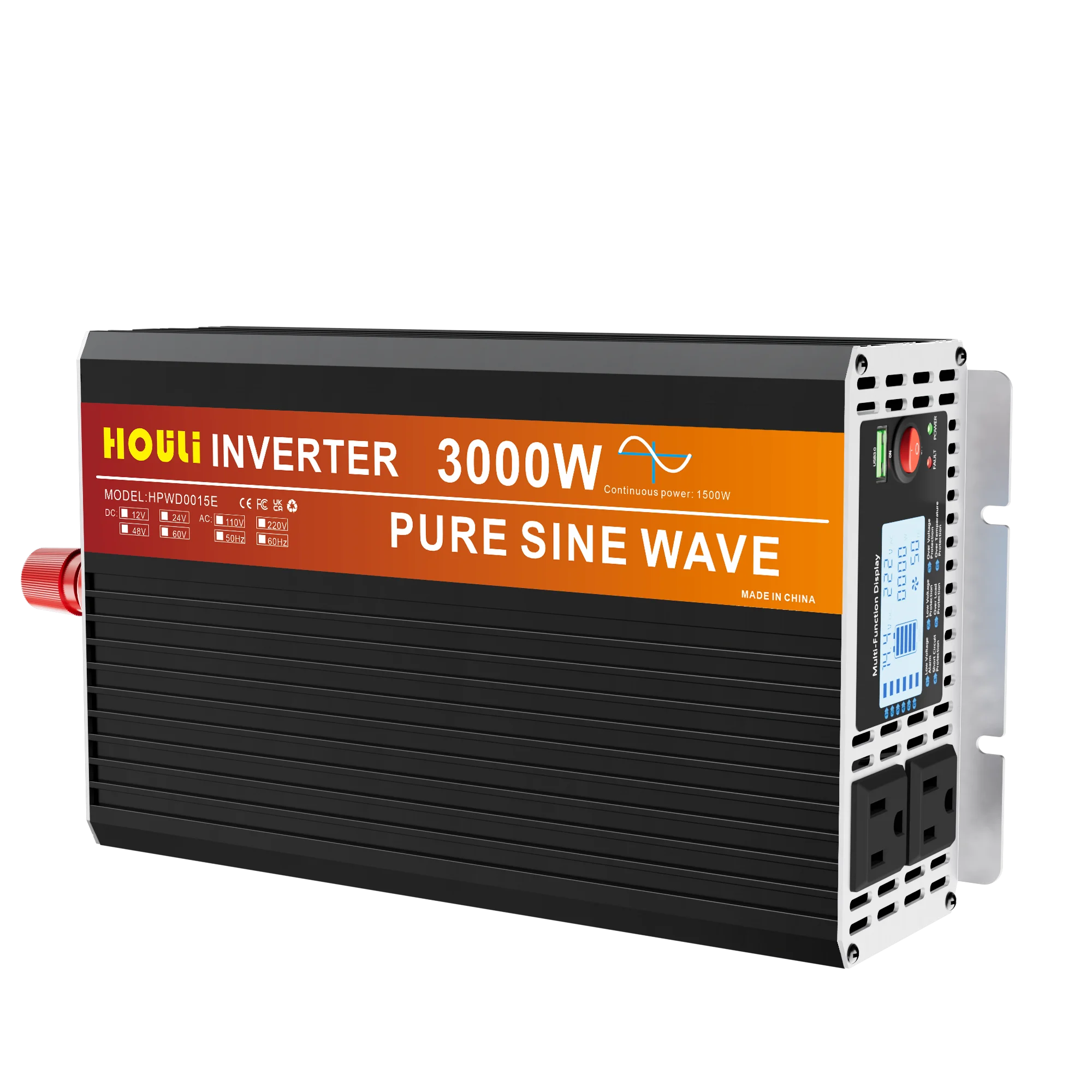 

HOULI dual inverters 12v to 110v 2000w 3000w 4000w 5000w solar inverter pure sine wave US Socket