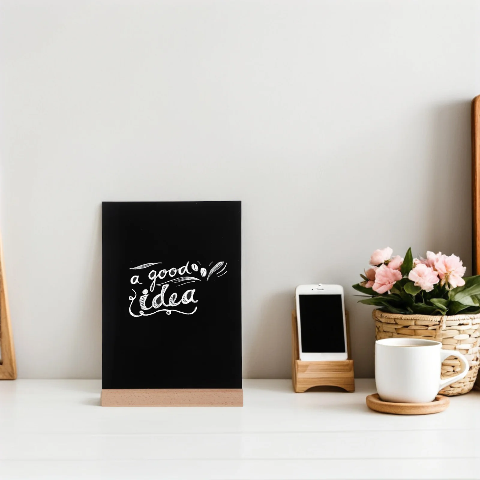 

1Set Desktop Chalkboard Sign with Beech Wood Base A4 Size Reusable Message Board for Office Wedding Buffet Food Labels Table