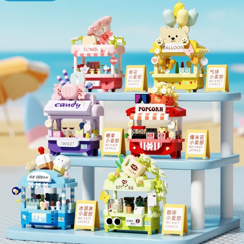 Fai da te auto cibo hot dog carrello camion negozio di gelati fiore hamburger street view kit di blocchi di costruzione mattoni modello giocattolo per bambini bambini