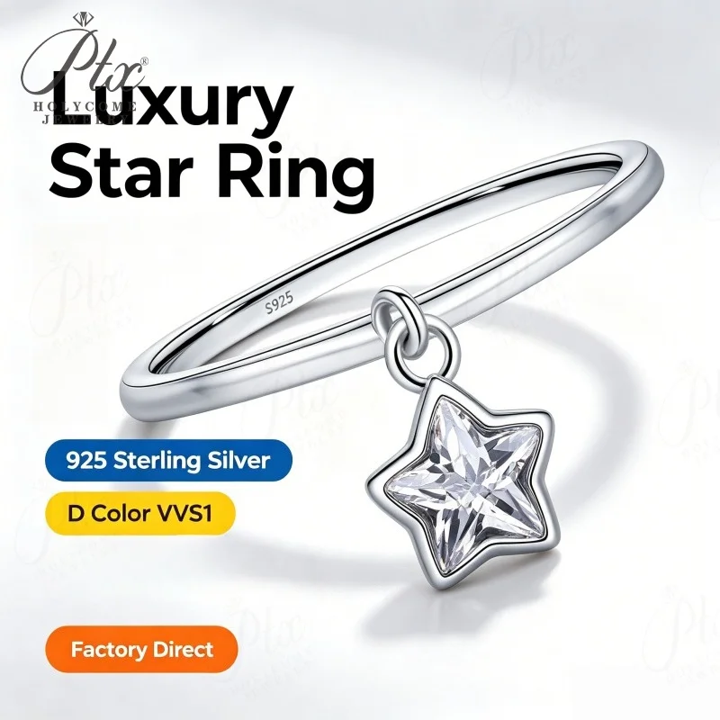 5A Cubic Zirconia Ring Star D VVS1 Clarity 925 Sterling Silver Hypoallergenic Fade Resistant Fine Jewelry for Women Wholesale