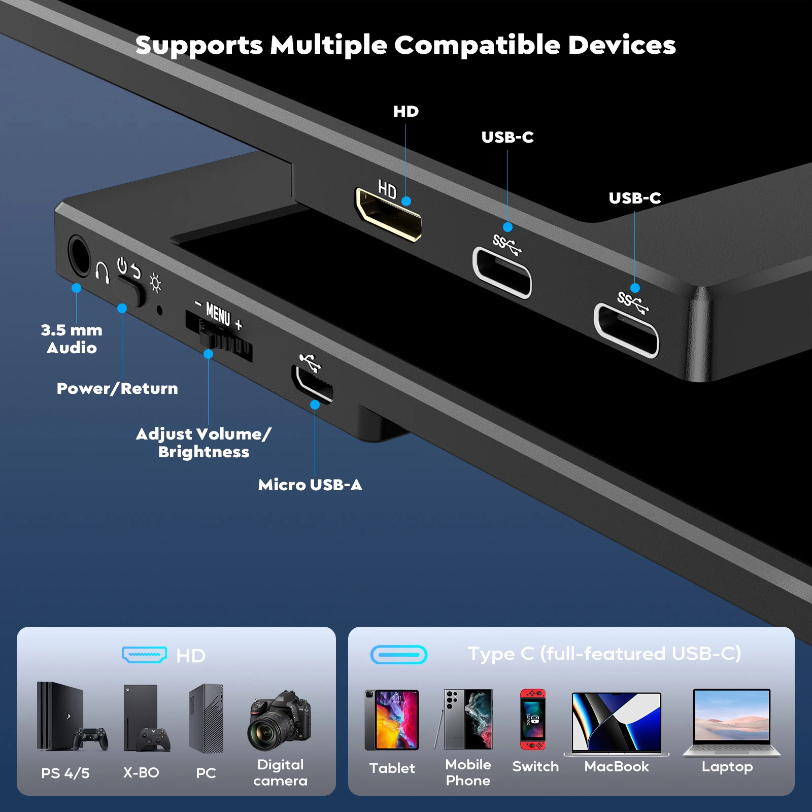 شاشة Amoudo المحمولة 15.6 بوصة 1080P FHD شاشة محمولة IPS شاشات متنقلة مع مكبرات صوت، شاشة تمديد للعناية بالعين