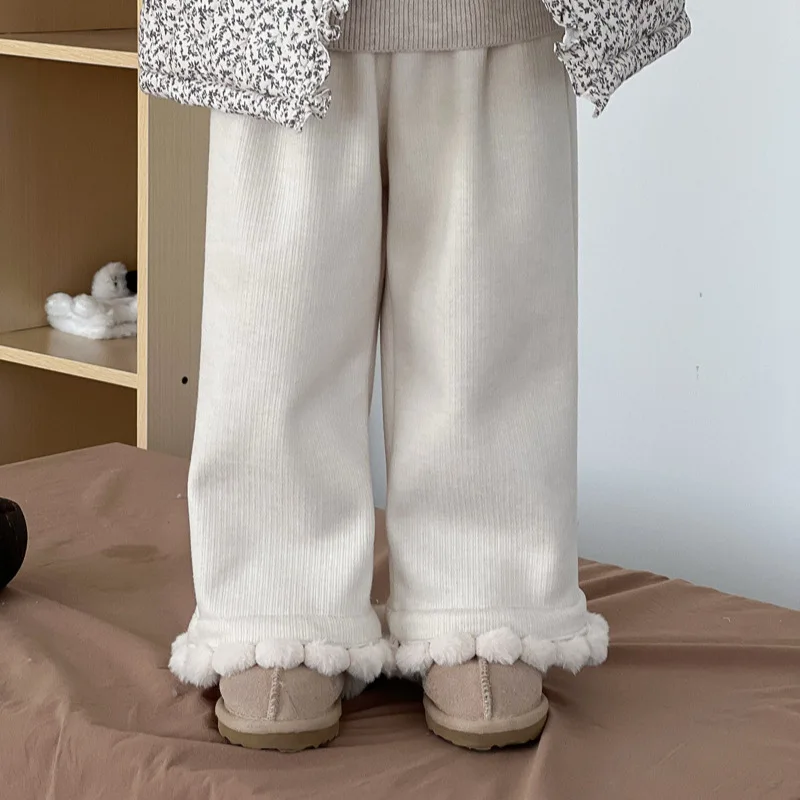 

2025 Winter New Children Fleece Trousers Solid Girls Flared Pants Plus Velvet Thick Baby Warm Pants Fashion Kids Casual Pants