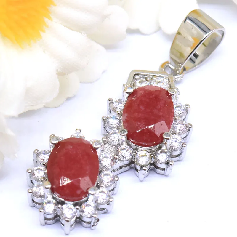 Buy 5 Get 1 Free 34x13mm 3.5g Real Green Emerald Red Ruby Blue Sapphire CZ Women Present Silver Pendant