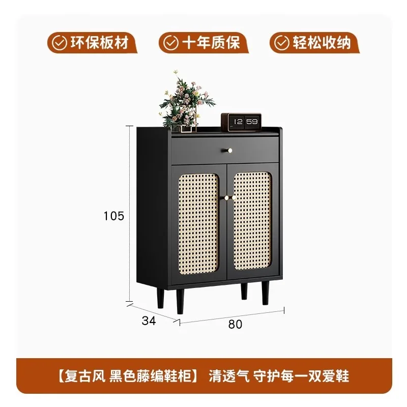 خزانة أحذية منزلية سوداء، خزانة تخزين شرفة باب المنزل مدمجة على الحائط، خزانة روطان سوداء 2024 جديدة
