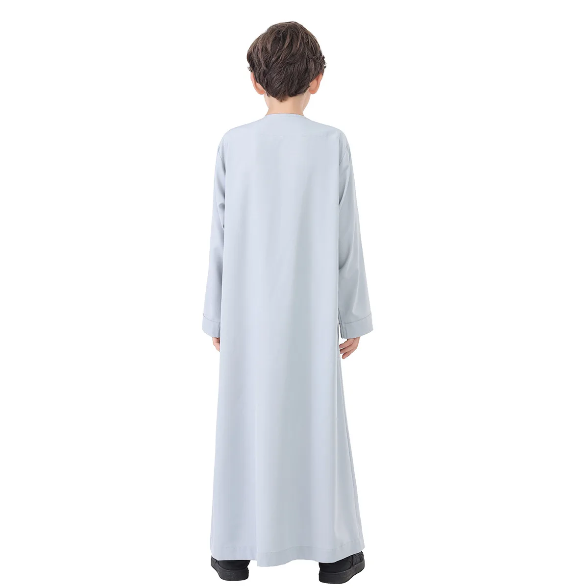 Abito musulmano per ragazzo adolescente primavera estate Thobe nero bianco caftano saudita Dubai Eid Ramadan preghiera abbigliamento elegante