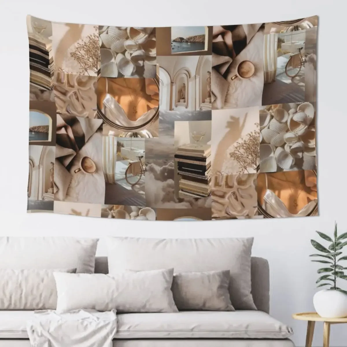 

Beige Brown Collage Tapestry Room Decorations Mushroom House Decoration Tapestry