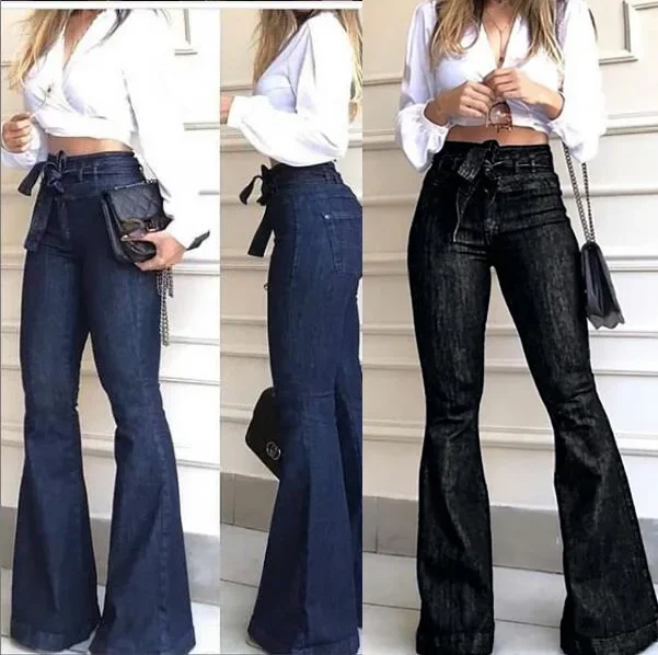 Women Stretch Blue Ladies Denim Cargo Pants High Waist Pockets Boyfriend Jeans Straight Pants Washed Trousers Streetwear Jeans