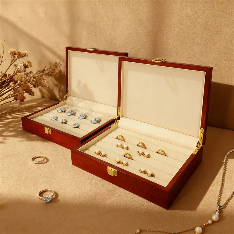 High-End Piano-Varnished Wooden Jewelry Storage Box Ring Earring Cufflink Display Collection Accessories Case