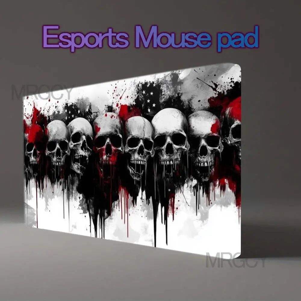 Gothic Skull Blood Splash Large Gaming Mouse Pad, Black White Red Dripping Art Extended Desk Mat, Non Slip Keyboard Mat for TCG