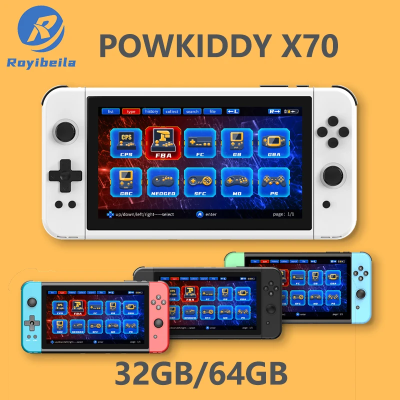 جديد X70 64GB ريترو وحدة تحكم بجهاز لعب محمول 7 بوصة HD شاشة مزدوجة اللاعبين ATM7051 رباعية النواة ريترو تلفزيون لعبة فيديو وحدة التحكم الهدايا