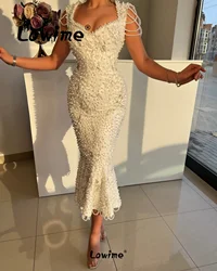 Elegant Arabic Evening Dress Pearls Wedding Engagement Second Reception Dresses For Women Aso Ebi Ankle Length Party Prom Gowns