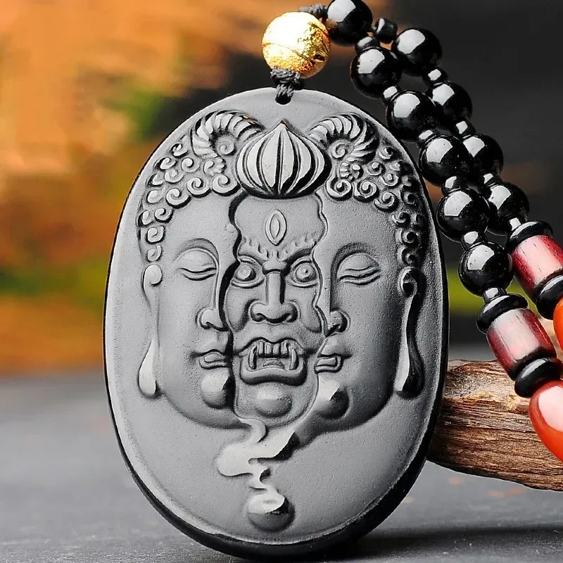 

Natural Black Obsidian Buddha Magic Pendant Fashion Boutique Jewelry Male Mascot Necklace Gift Accessories