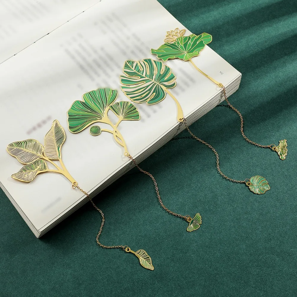 علامة مرجعية على شكل ورقة معدنية عتيقة مجوفة، هدية أدبية قديمة من أربعة نباتات للمعلمين والطلاب، أدوات مكتبية لأعياد الميلاد #3