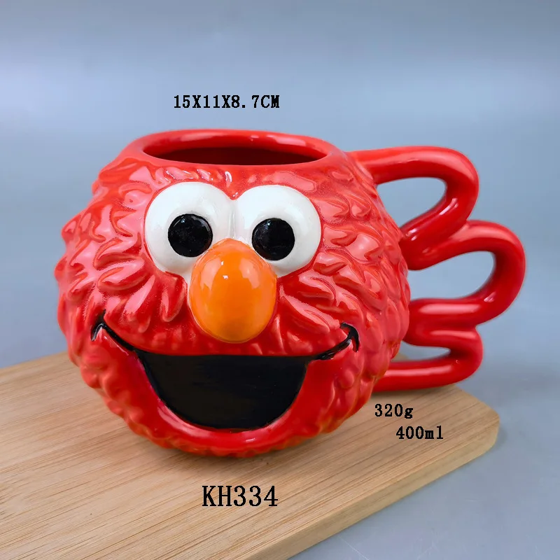 Nieuwe Hasbro Sesamstraat Elmo Grote Vogel Anime Cartoon 3D Leuke Keramische Beker Creatieve Gepersonaliseerde Kawaii Mok Paar Water Cup Gift