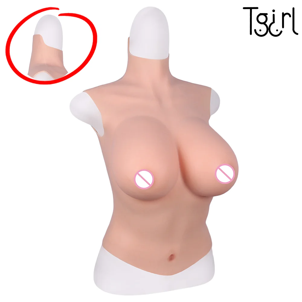 Tgirl Big Breast Fake Boobs Half Body Suit Artificial Silicone Breasts Enhancer CDEG Cup,Crossdresser Transgender Mastectomy