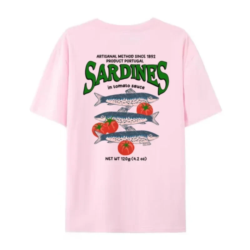 المرأة الصيف الرجعية البرتغالية السردين تي شيرت الشارع نمط تي شيرت الجمالية الغذاء تي شيرت الرجال والنساء عطلة