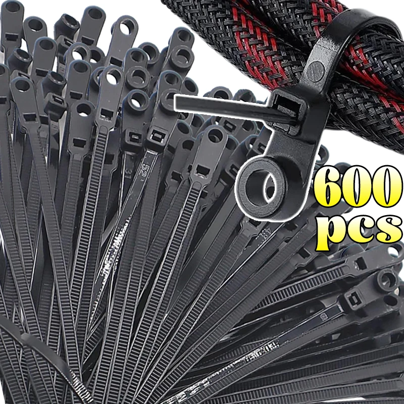 

Screw Hole Mounting Cable Ties Self Locking Nylon Loop Wrap Bundle Tie Straps Reusable Home Office Cable Wire Fastener Organizer