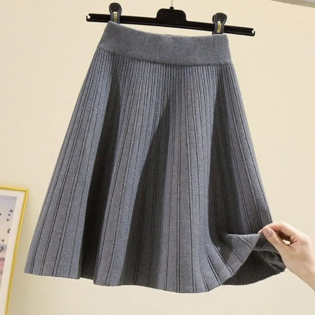 A-line Skirt High Waist Skater Skirt for Women A-line Mini Skirt with Hem Design Autumn Winter Solid Color Wear Winter Skater