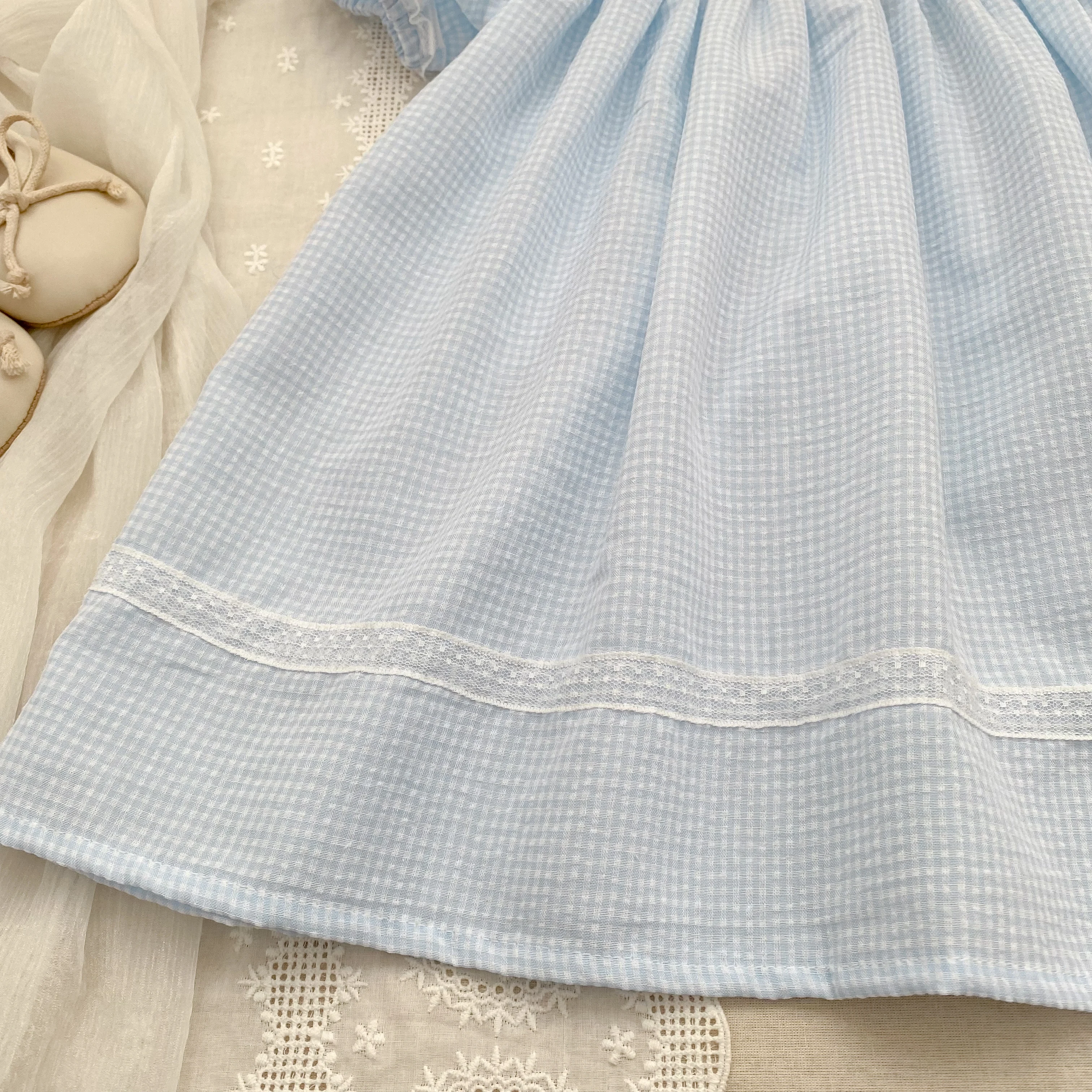 2026 Neues Sommerkleid für 2-6 Jahre, Kurzarm, Blumenmuster, Koreanische Version, Süßes Karokleid mit Besticktem Kragen für Mädchen – Detail 10