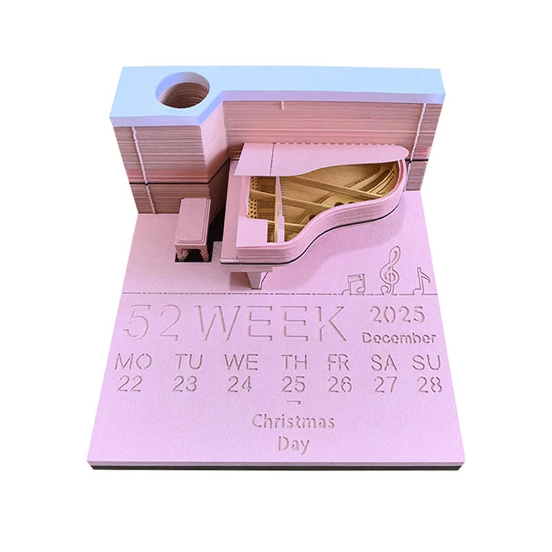 Imagem -04 - Piano Desk Calendar Memo Pad Criativo Notas Faça Você Mesmo Notepad Escultura em Papel Presente Casa Arte 2025 3d