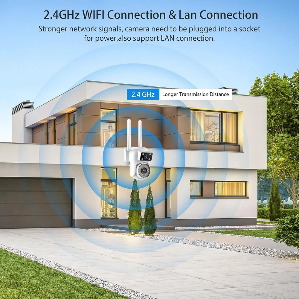 와이파이 감시 카메라 듀얼 렌즈 야외 무선 카메라, AI 추적 인간 감지 IP 보안 카메라, 양방향 오디오 390 눈, 6MP