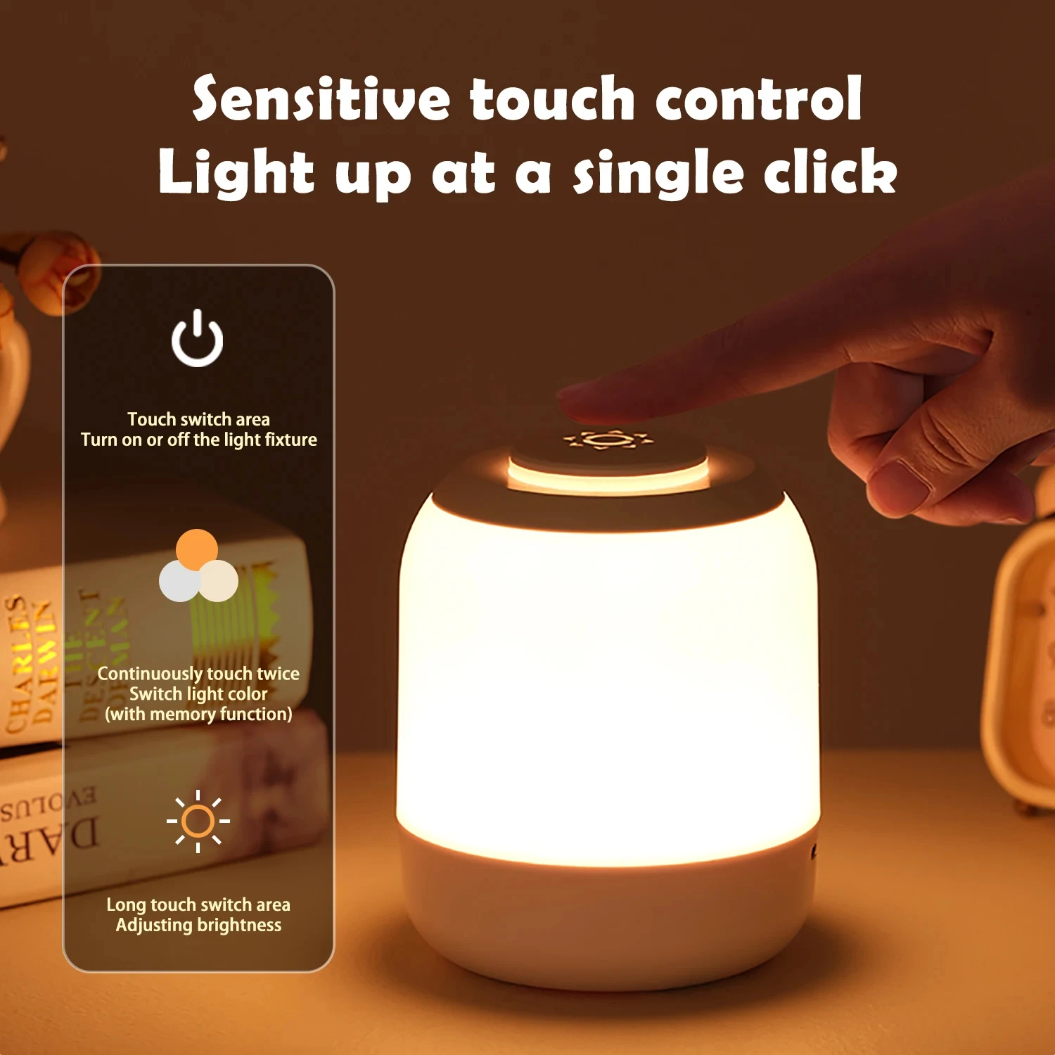 Rechargeable Touch Night Light Portable Bedside Lamp Dimming Baby Sleeping Lamp with Touch Sensor light  Living Room Bedroom