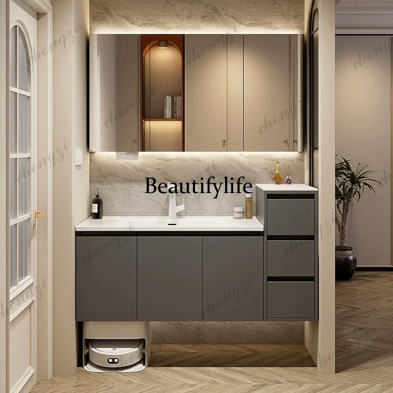 S178 new sweeping robot bathroom cabinet honeycomb aluminum ceramic integrated basin high and low wash basin combination