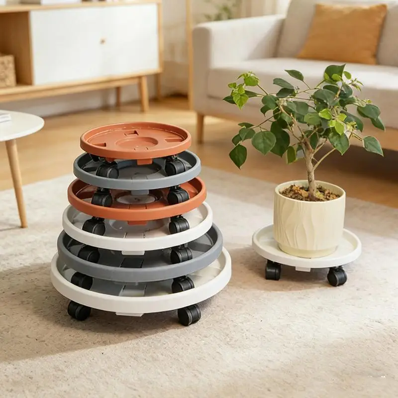Universal Flower Pot Wheels Round Plastic Tray Heavy Duty Flower Pot Rack Plant Movable Rolling Potted Plant Stand With Rollers