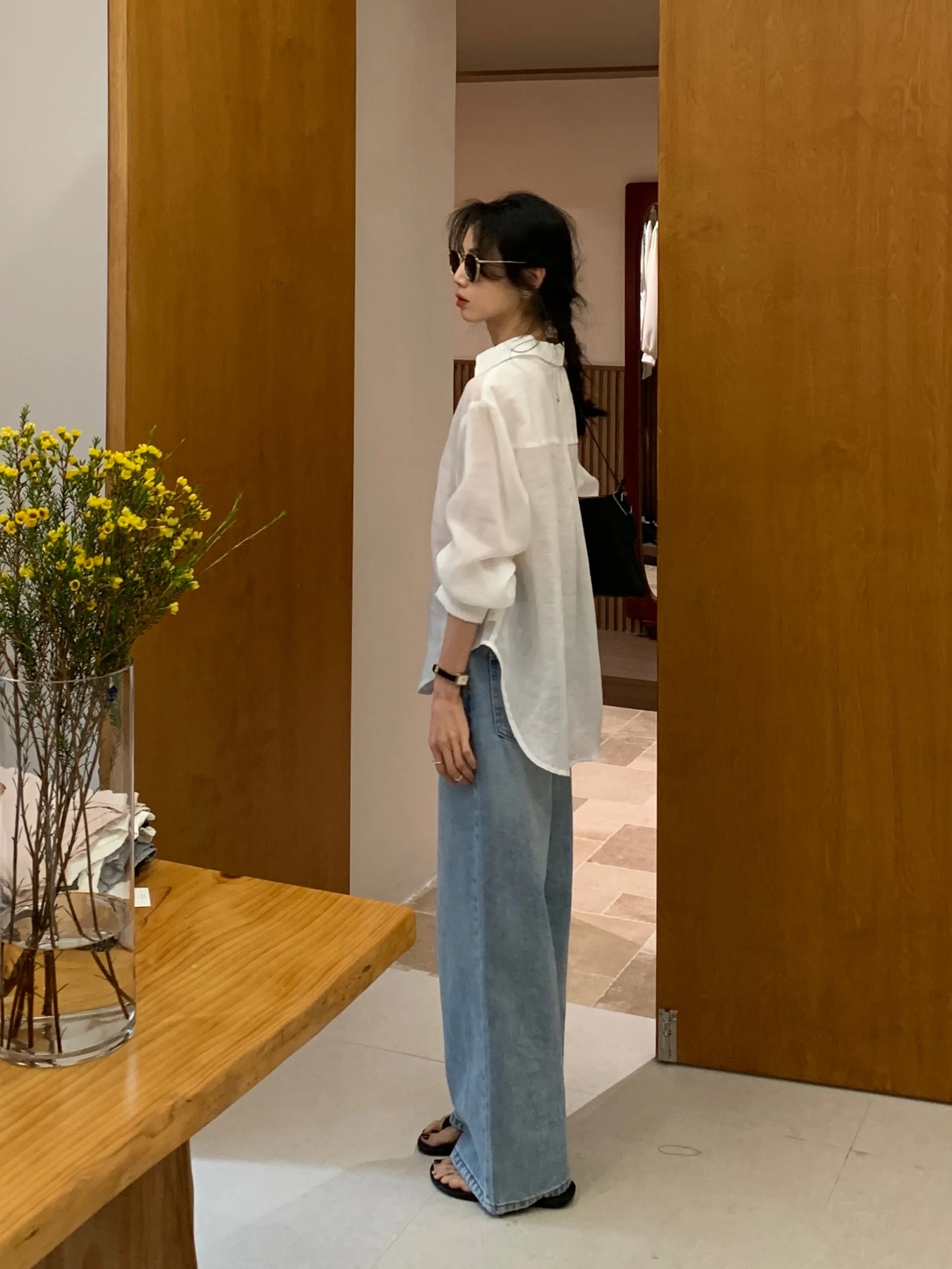 

BRIVIN Women's Refined Loose Fit Button up irt Thin Linen Spring New Sle Versatile Lazy Top Korean Sle Long Sve