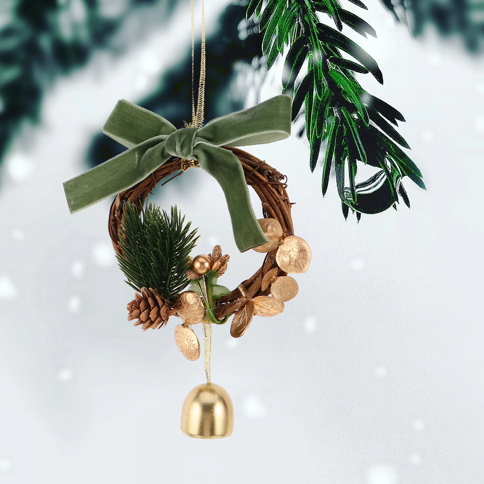 

2Pcs Christmas Metal Bells Pendant Red Bow Pinecone Ornament Xmas Door Knob Hanging Decoration Holiday Garland Indoor