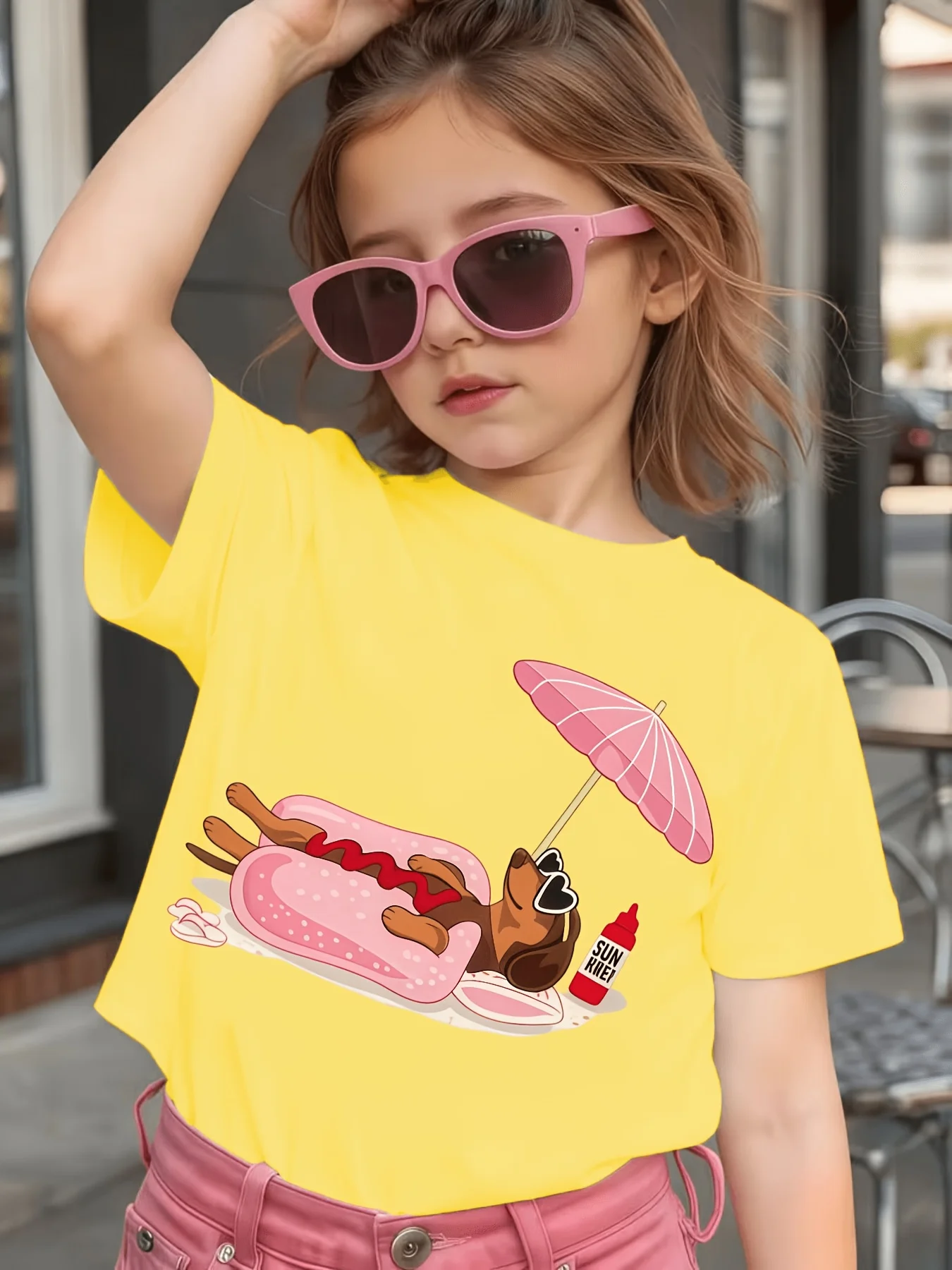 Vacation Dachshund Hot Dog Umbrella Print Kids T Shirt Boys Girls Family Matching Cotton Short Sleeve Casual Tee For Toddler Kid