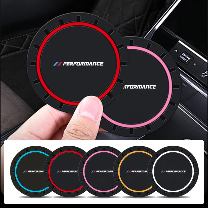 2PCS Car Coasters Water Cup Slots Non-Slip Mat Waterproof Cup Pad For BMW Performance M3 M5 F25 F26 F15 F16 E90 E91 E92 E60 E84