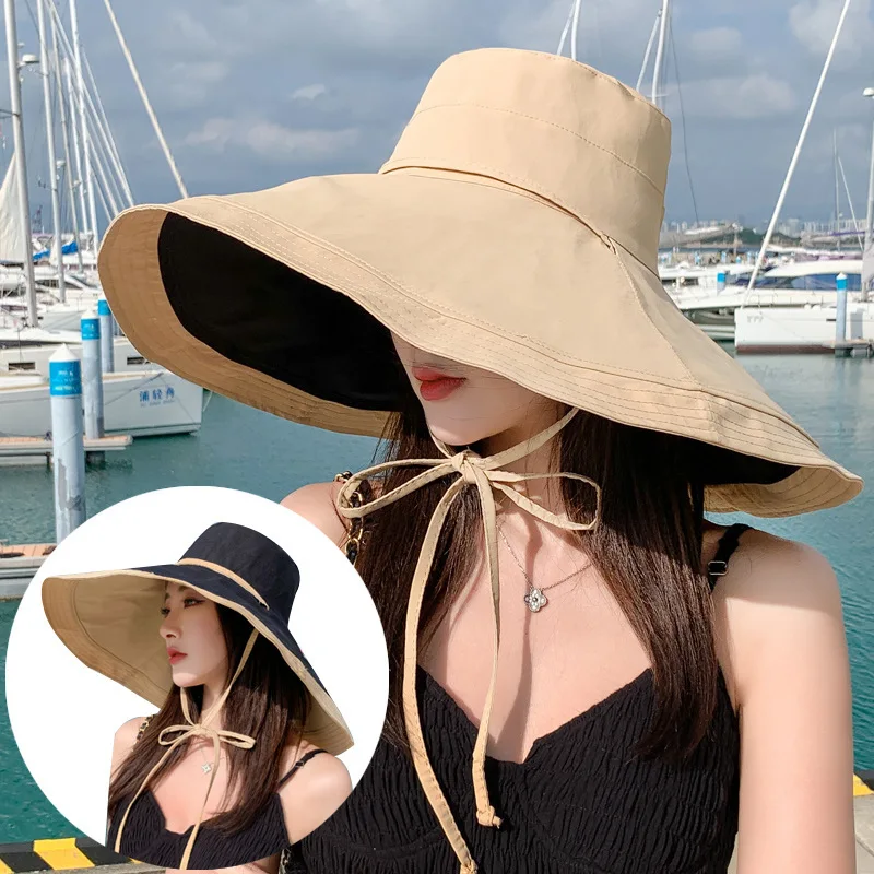 Sombrero de pescador W88 para mujer, sombrilla con sombreado facial Anti ultravioleta, plegable, combina con todo, sombrero de Sol de ala grande