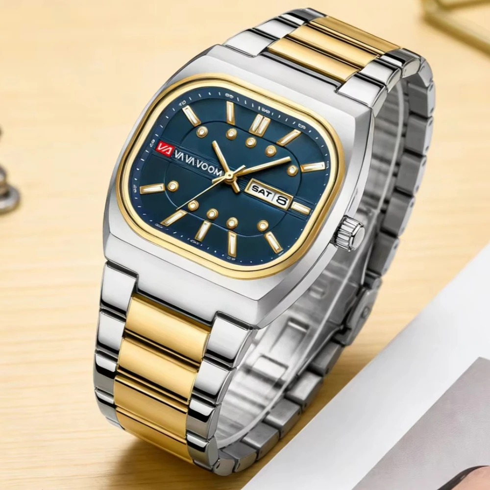 VA VA VOOM Hot Selling Quartz Watches Men Square Movement Analog Diving Series Clock Unique Design Steel Top Watch Men Relogio