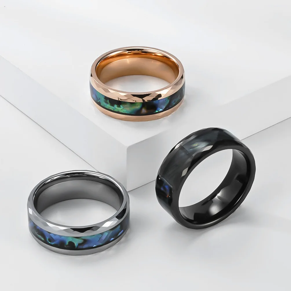 8MM Tungsten Carbide Ring Abalone Shell Inlay Wedding Engagement Band Men Women Size#7-13