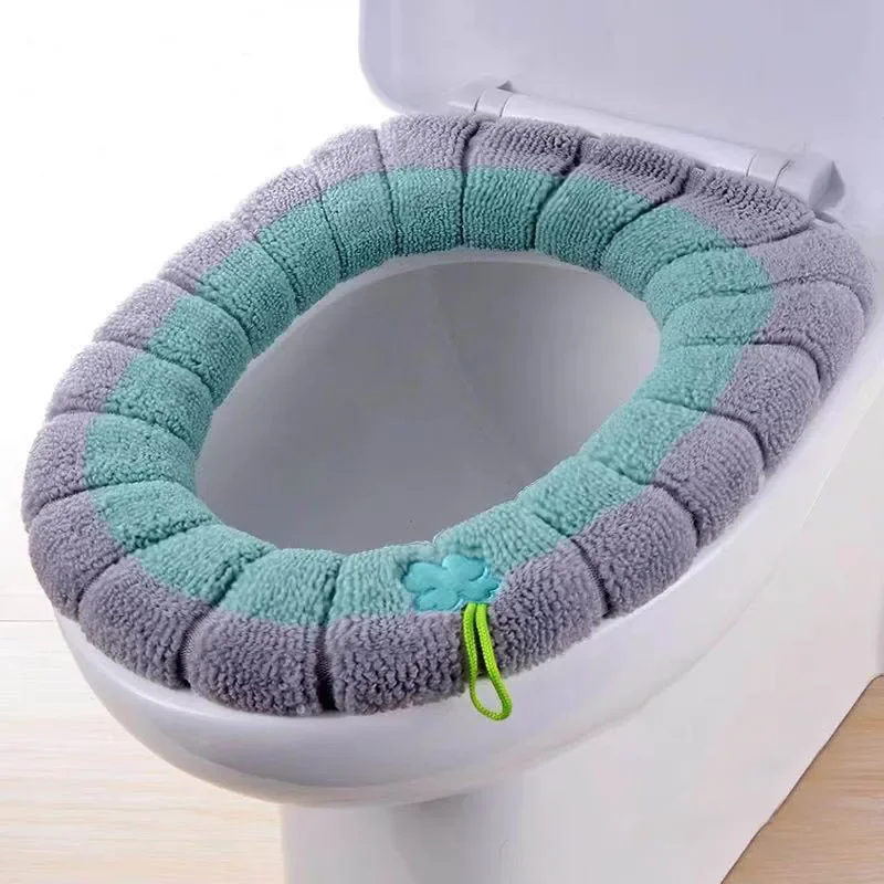 O-shaped Universal Bathroom Washable Toilet Warm Toilet Seat Cover Comfortable Thick Knitted Cushion Closestool Mat Pad Cover