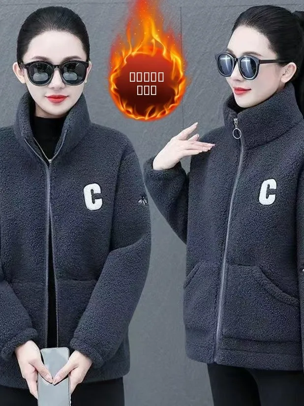 

Большие размеры Mommy Sle Thiened Lamb Velvet Jaet, женский зимний новый бархатный топ для похудения с высокой талией, корейская версия