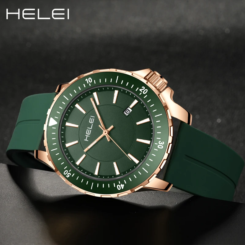 HELEI Fashion new sports casual quartz watch date magnetic silicone luminous strap men's wristwatch