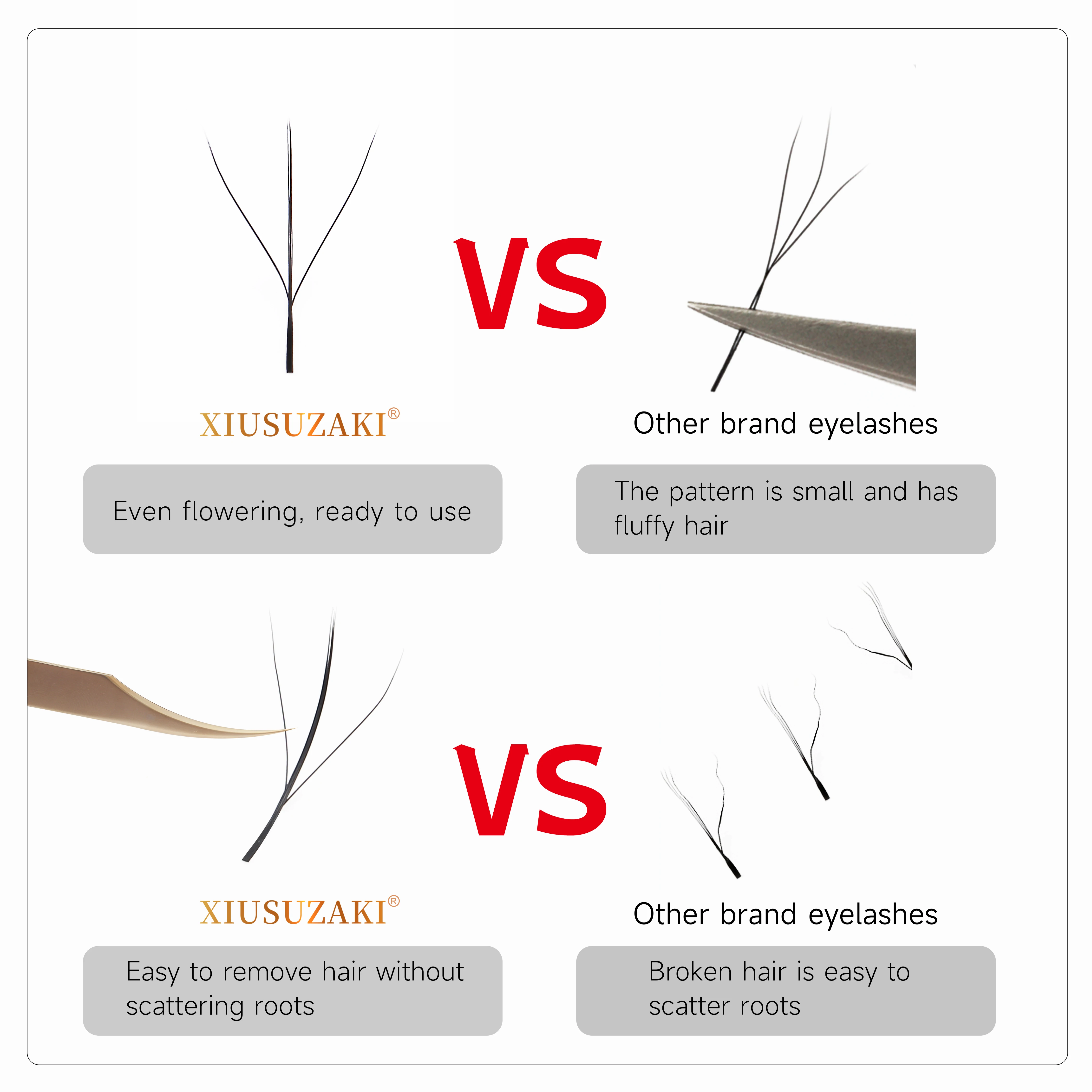 Xusuzaki 3d w cílios w forma 3d três núcleos triplo dicas extensões de cílios blister natural pré-fabricado fãs volume cílios postiços