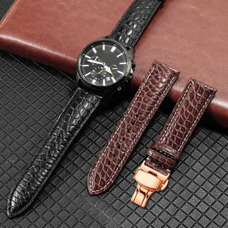 Quality Double-Sided Crocodile Skin Watchband Men's Universal Interface Waterproof Genuine Leather strap16171819 20 22 23 24mm